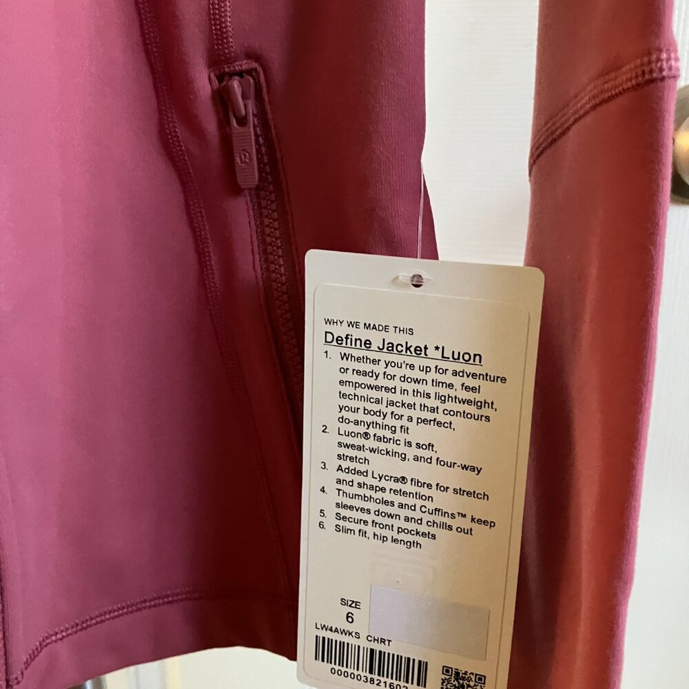 NWT Lululemon Define Jacket Size 6 Cherry Tint color - Picture 4 of 7